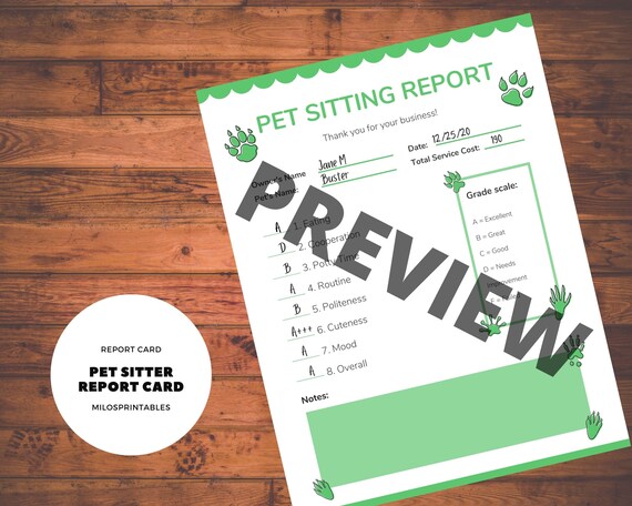 Pet Sitter Report Card Printable - Etsy