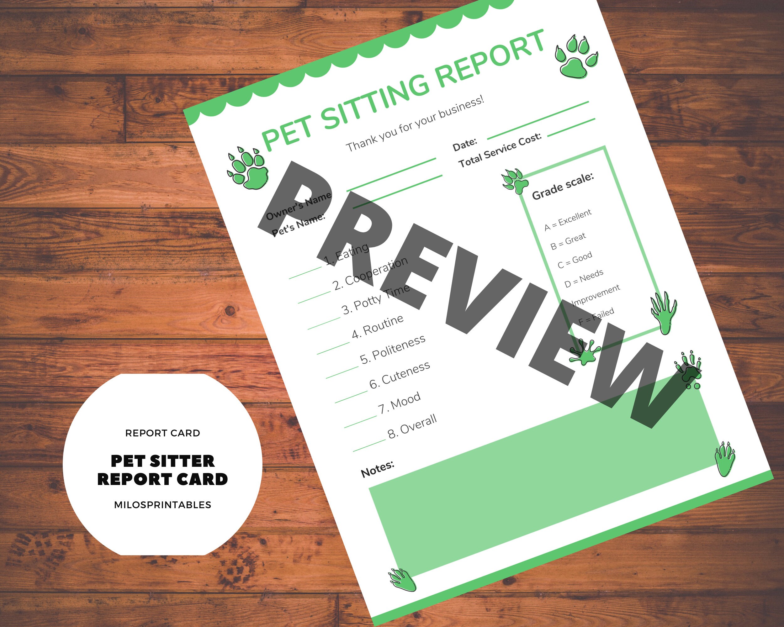 Pet Sitter Report Card Printable | Etsy