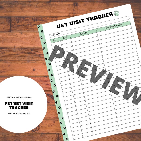 Pet Vet Visit Tracker - Track Appointments, Reasons, and More  - Printable