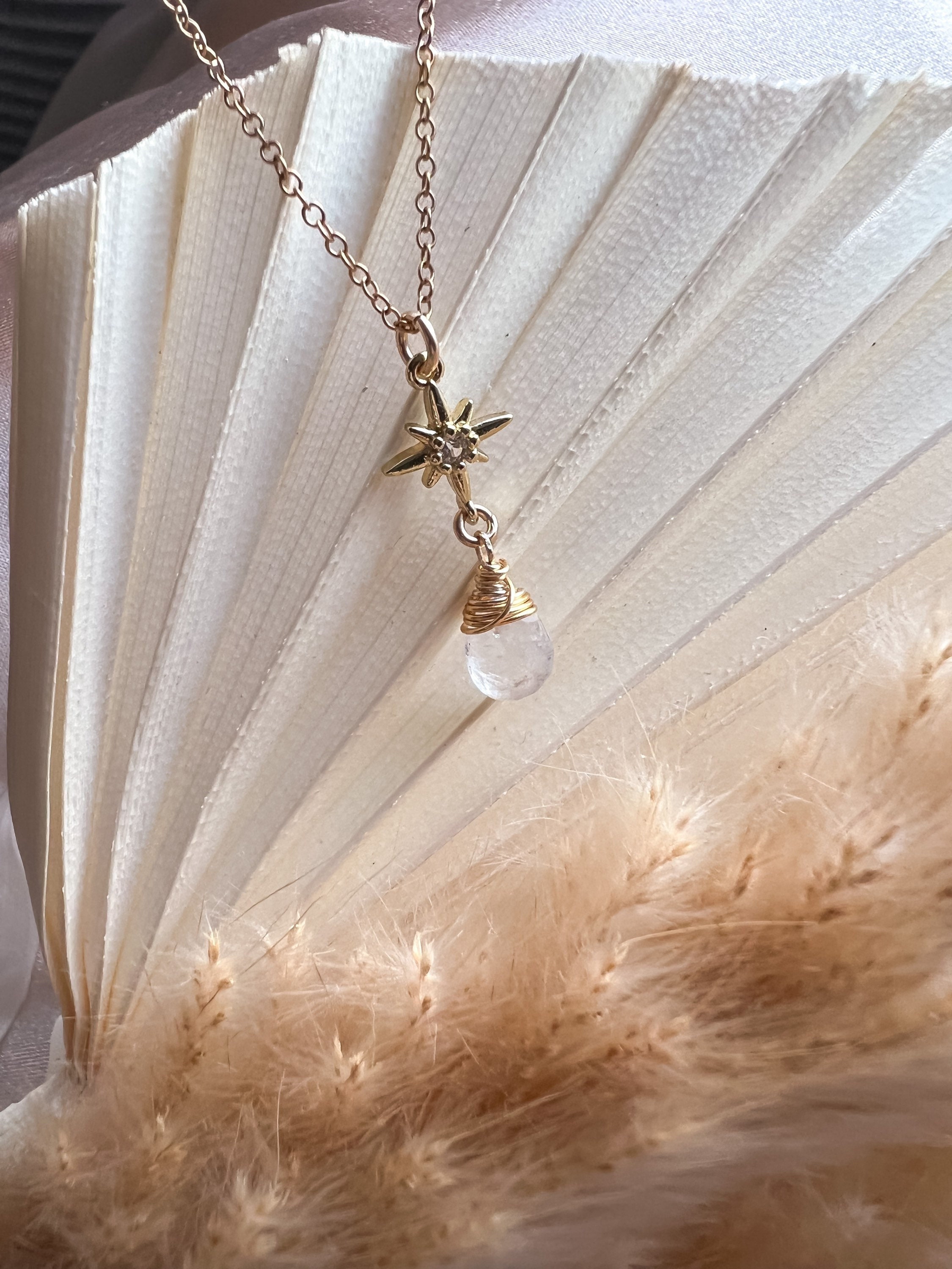 Celine Necklace With Rainbow Moonstone | Wire Wrapped Jewelry 