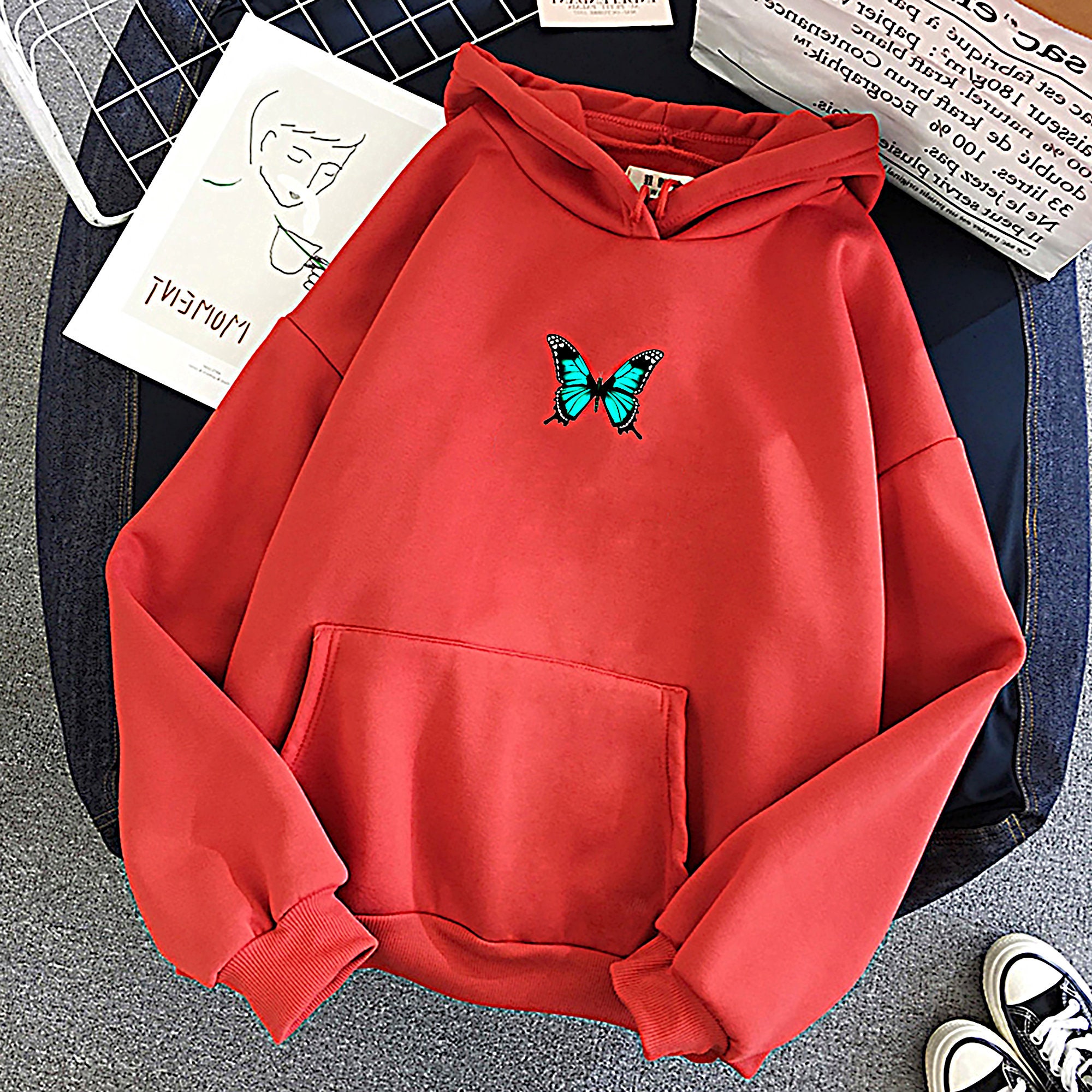 Asian size-Lovely Butterfly Hoodies Women Sweatshirts Harajuku | Etsy