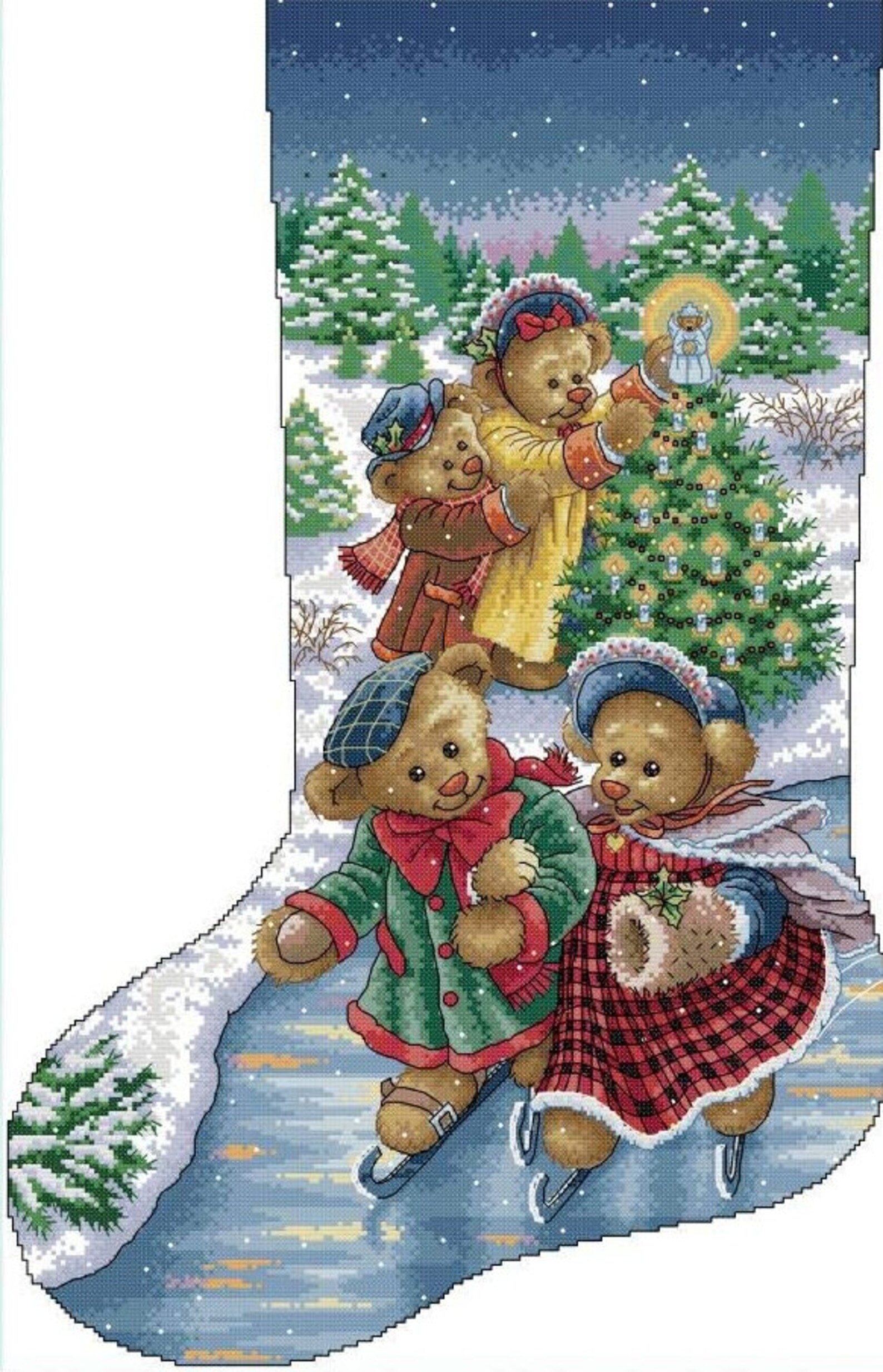 The Bears' Christmas Stamped Cross Stitch Stocking Kit Etsy