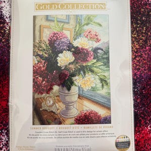 Dimensions Gold Collection Cross Stitch Kit – Summer Bouquet Floral Vase (10x14”)