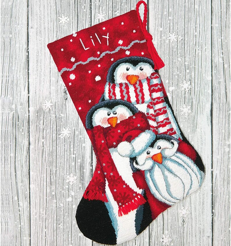 Holiday Penguins Trio Needlepoint Stocking Kit by Dimensions Etsy