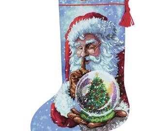 Santa’s Snow Globe GOLD COLLECTION Counted Cross Stitch Stocking Kit by Dimensions