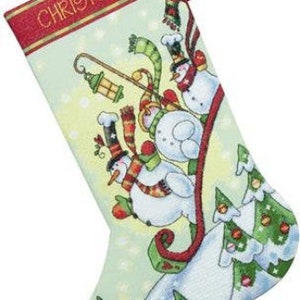 Sledding Snowmen Counted Cross Stitch Stocking Kit by Dimensions