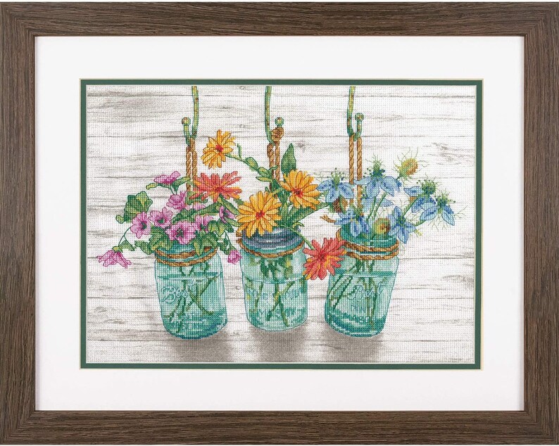 Flowers in Mason Jars Cross Stitch Kit by Dimensions Etsy