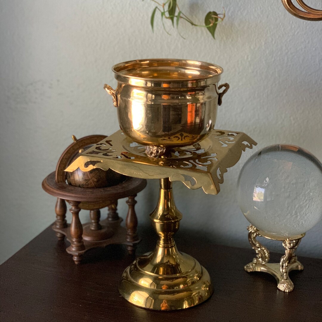 Vintage Lacquered Brass Trivet Stand / Midcentury Brass Decor / Plant Stand Etsy