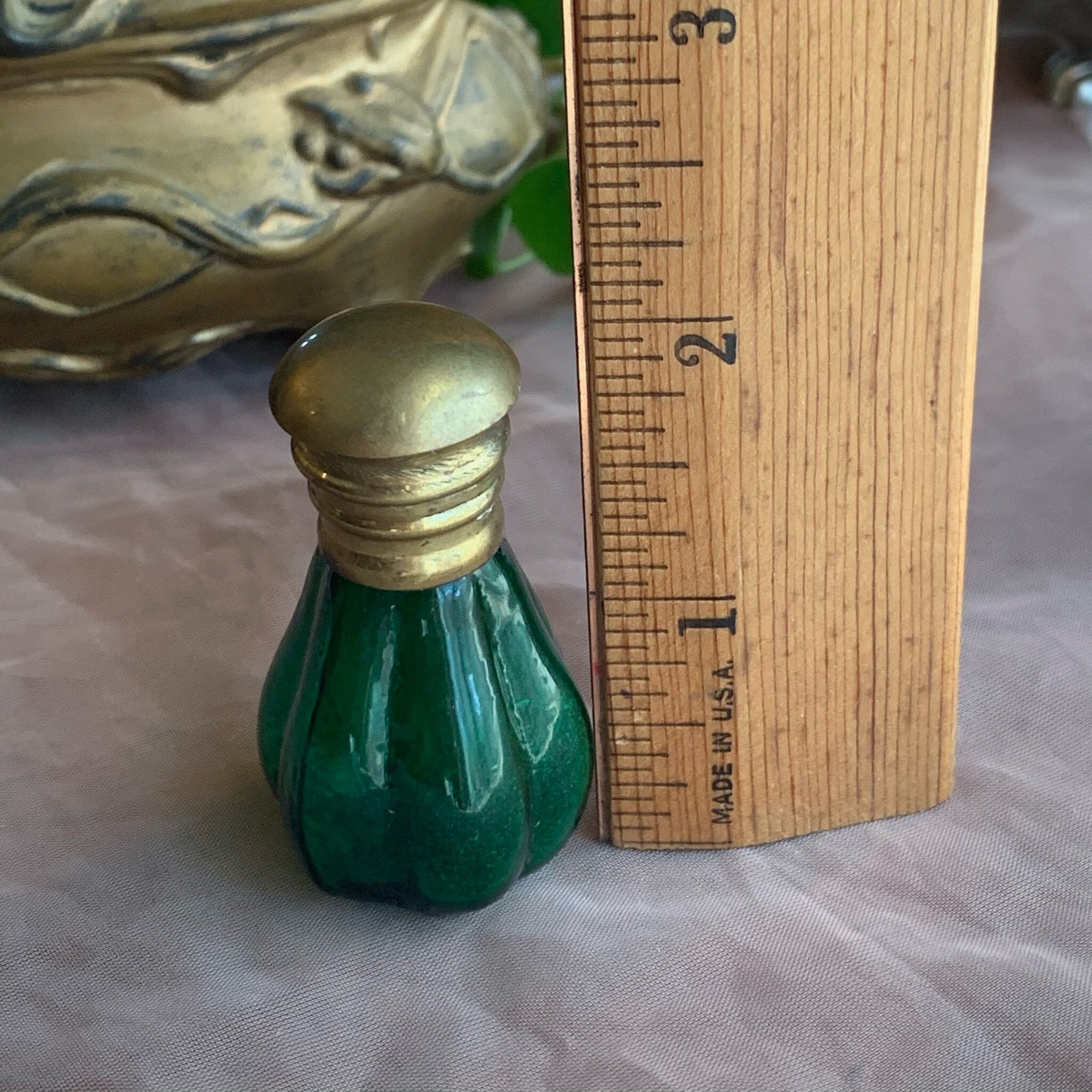 Antique Victorian Scent Bottle with Brass Hinge Lid / Green Etsy