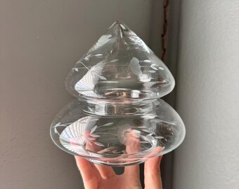Vintage Clear Glass Jar with Handcut Floral Motifs