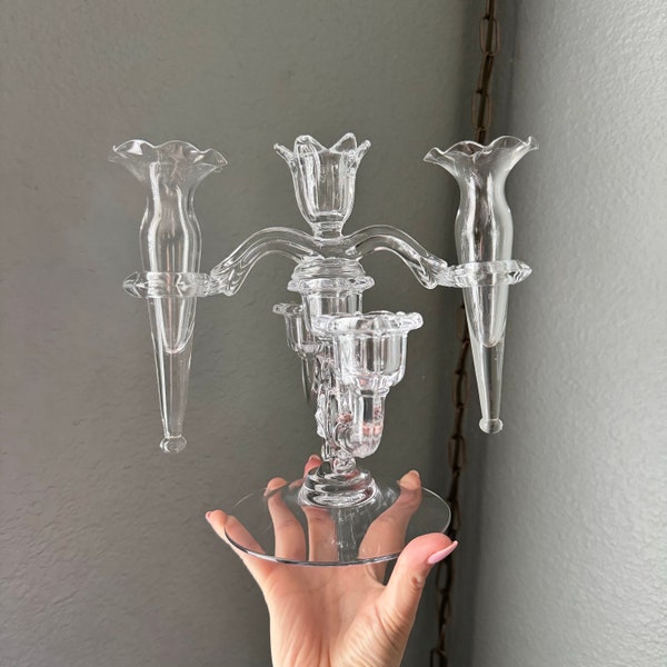 Vintage Clear Glass Epergne / Candelabra Centerpiece with Bud Vases