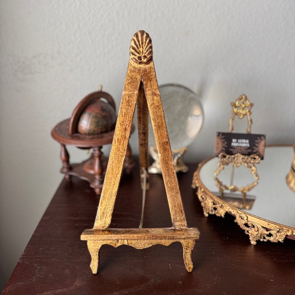 Vintage Florentine Style Gold Wood Picture Easel / Display Stand
