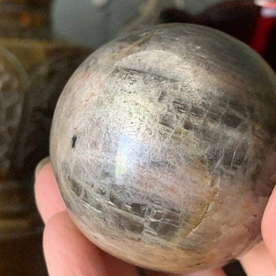 Black Moonstone Sphere With Silver Flash / 2.125 Inches Diameter