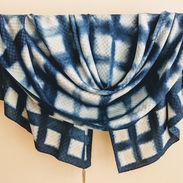 Shawl,Indigo shibori on handwoven Thai silk