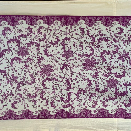 Fantastik floral batik tulis hip shops wrapper, purple on white