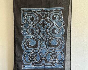 Scarf wall-hanging Ainu inspired motif handdrawn batik tulis natural dye 20" x 70"