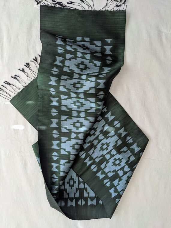 Silk scarf Laos geometric ikat, 70 x 13.5"