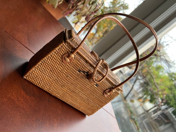 Handmade woven top handle bag vintage - Balinese - image 5