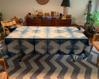 Table top or cover shibori indigo on linen 68" x 94"
