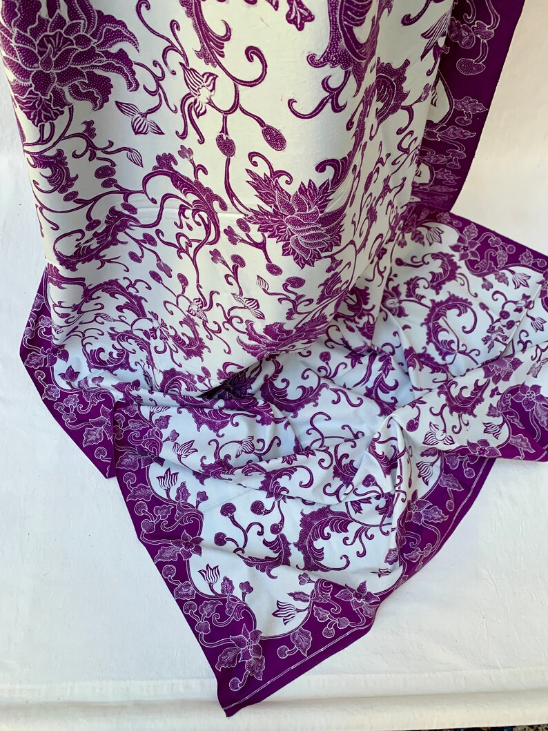 Fantastik floral batik tulis hip shops wrapper, purple on white