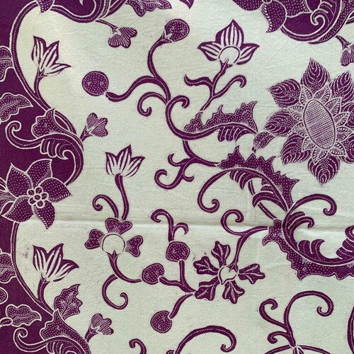 Fantastik floral batik tulis hip shops wrapper, purple on white