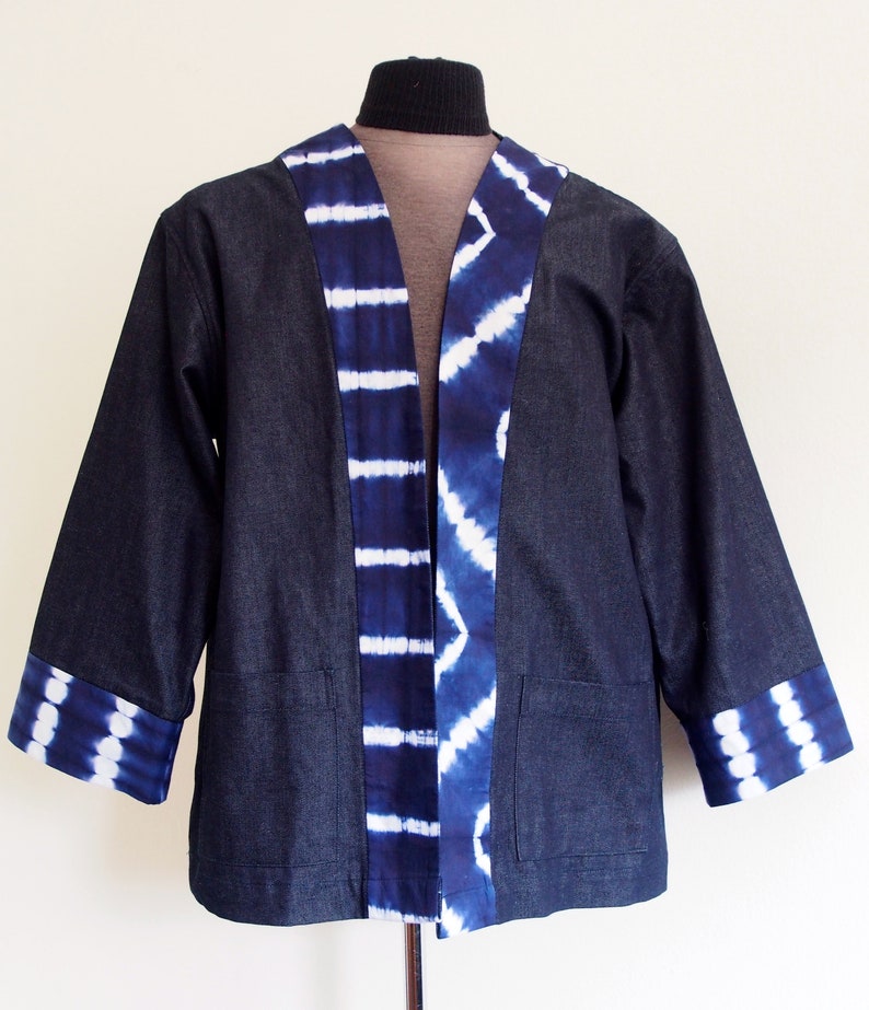 Indigo dyed jacket with shibori accent image 0