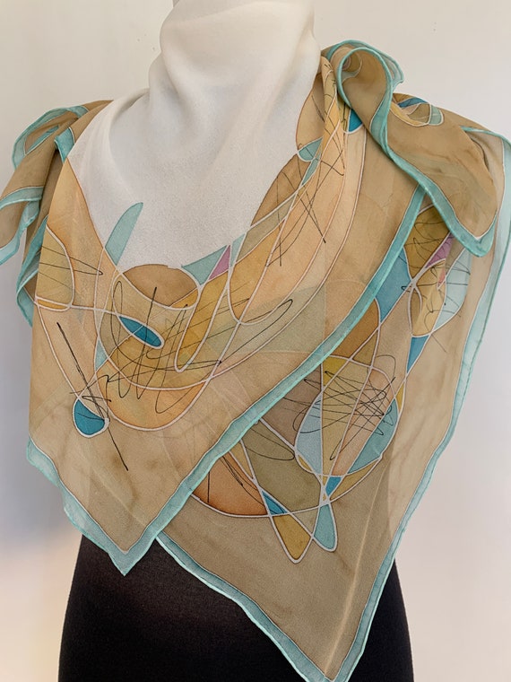 Sheer crepe silk abstract scarf - image 5