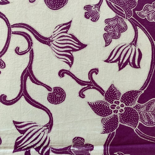 Fantastik floral batik tulis hip shops wrapper, purple on white