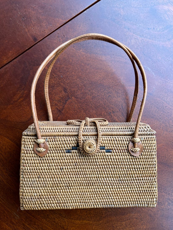 Handmade woven top handle bag vintage - Balinese - image 3