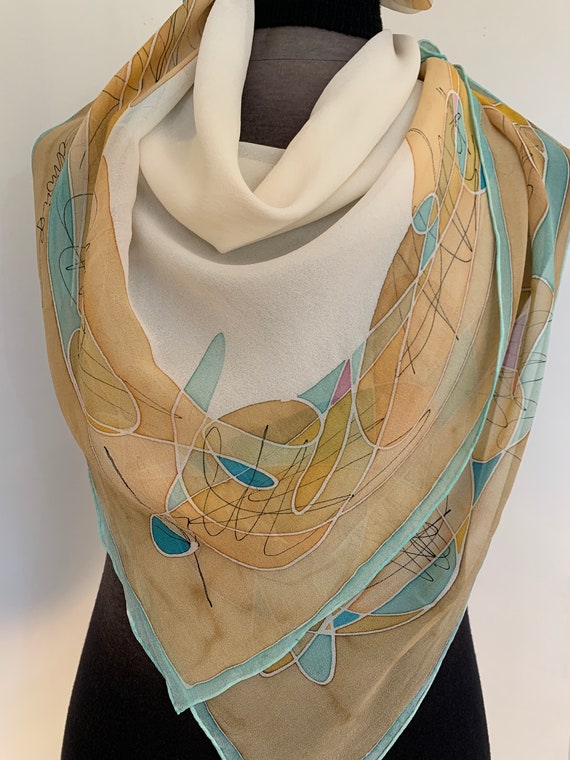 Sheer crepe silk abstract scarf - image 8