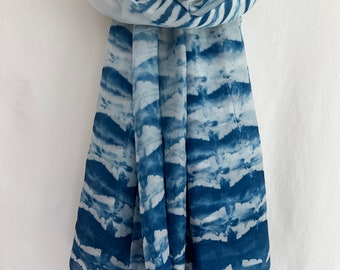 Shibori scarf on fine silk indigo dye 44" x 68"