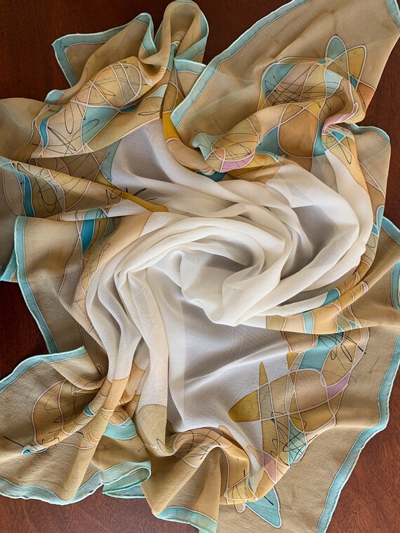 Sheer crepe silk abstract scarf - image 3
