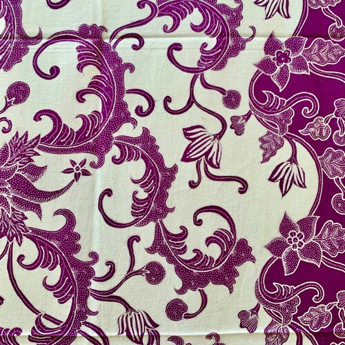 Fantastik floral batik tulis hip shops wrapper, purple on white