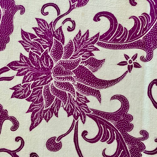 Fantastik floral batik tulis hip shops wrapper, purple on white