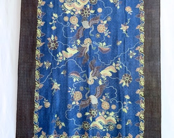 Large Japanese crane silk shawl, batik tulis on silk