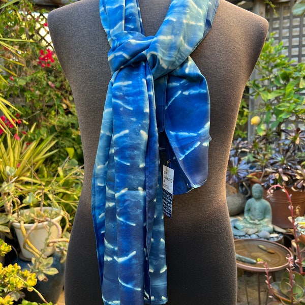 Shibori scarf on silk indigo dye 26" x 60"