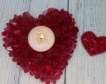 Red Crystal Heart Candle Holder, Centerpiece Candle Holder, Heart Shaped Crystal Candle Holder, Crystal Votive Candle Holder