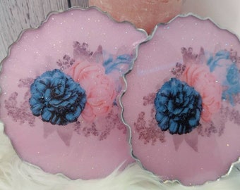 Coaster Set, Flower Coasters, Pink Coasters, Resin Art Coasters, Drinkware