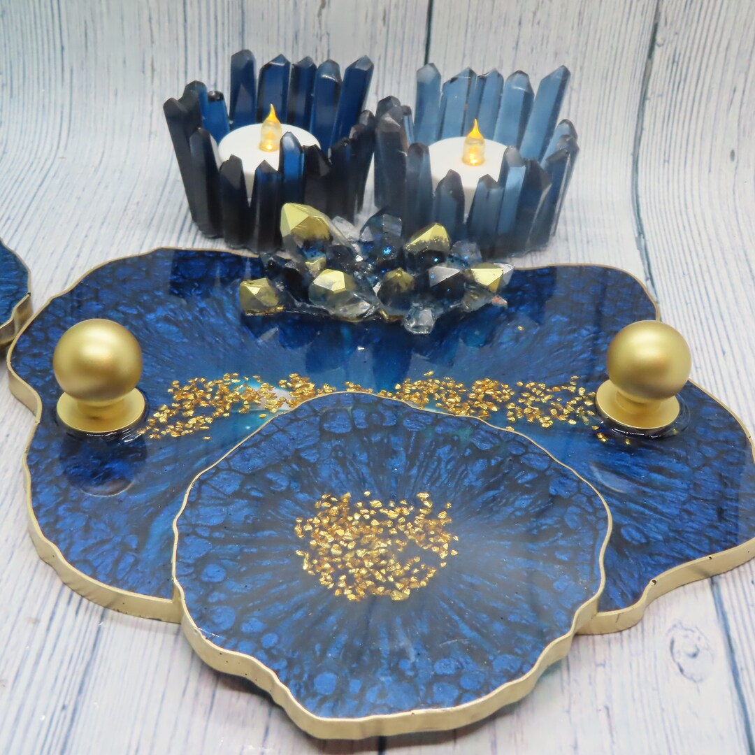 Resin Tray Set, Vanity Tray, Navy Blue Vanity Tray, Makeup Tray