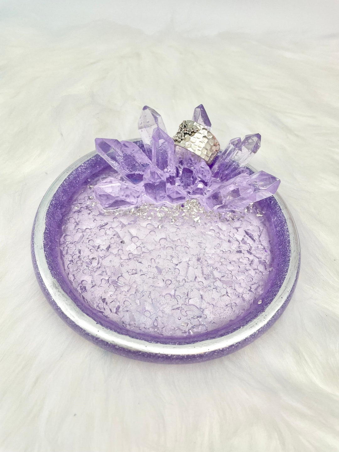Lilac Crystal Ring Dish, Resin Jewelry Holder, Jewelry Storage, Gifts