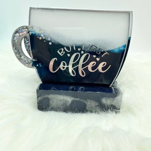 Coffee Cup Coasters, Navy Blue Coaster Set, Resin Art Coasters, Cool Coasters, Unique Coasters, image 2