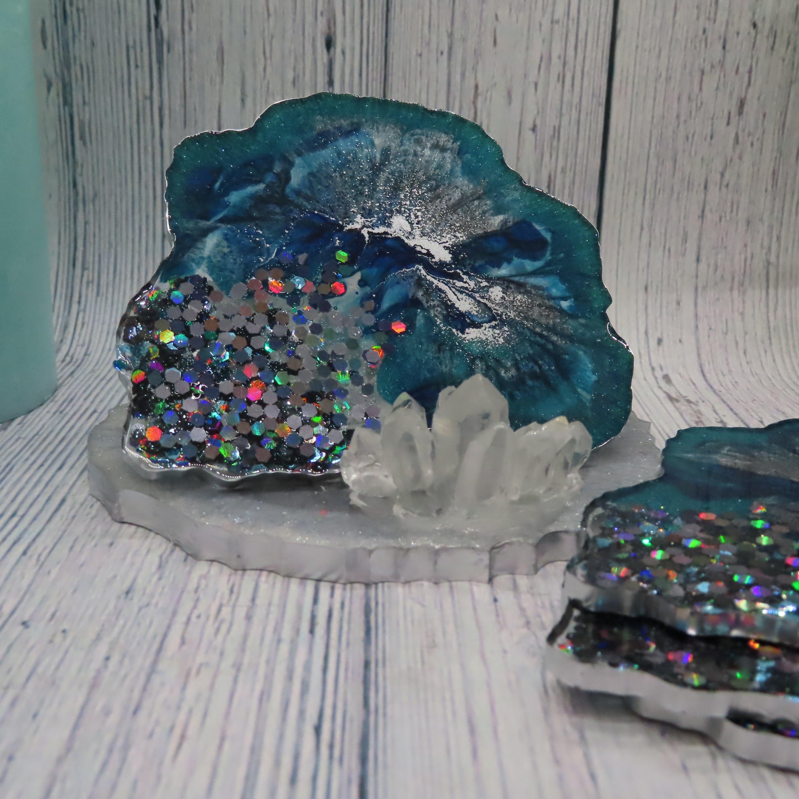 Geode Untersetzer Set von vier Untersetzer Resin Art | Etsy