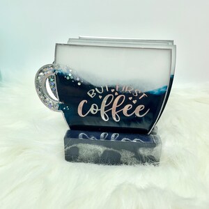 Coffee Cup Coasters, Navy Blue Coaster Set, Resin Art Coasters, Cool Coasters, Unique Coasters, image 3