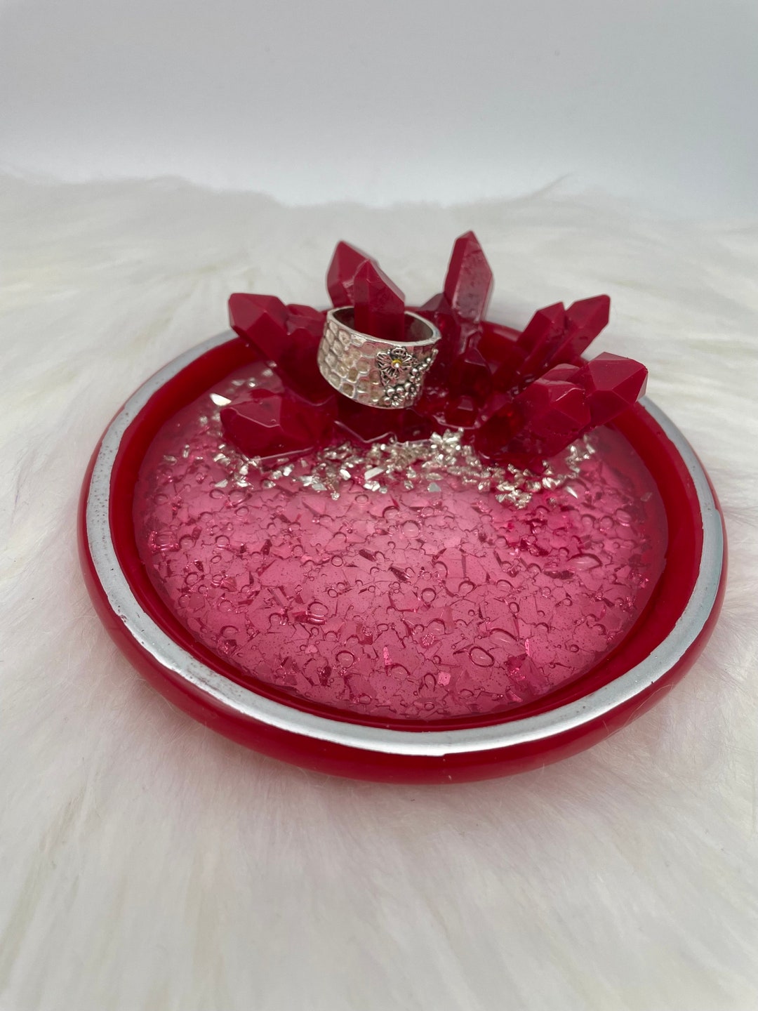 New Red Crystal Ring Dish, Resin Jewelry Holder, Jewelry Storage, Gifts