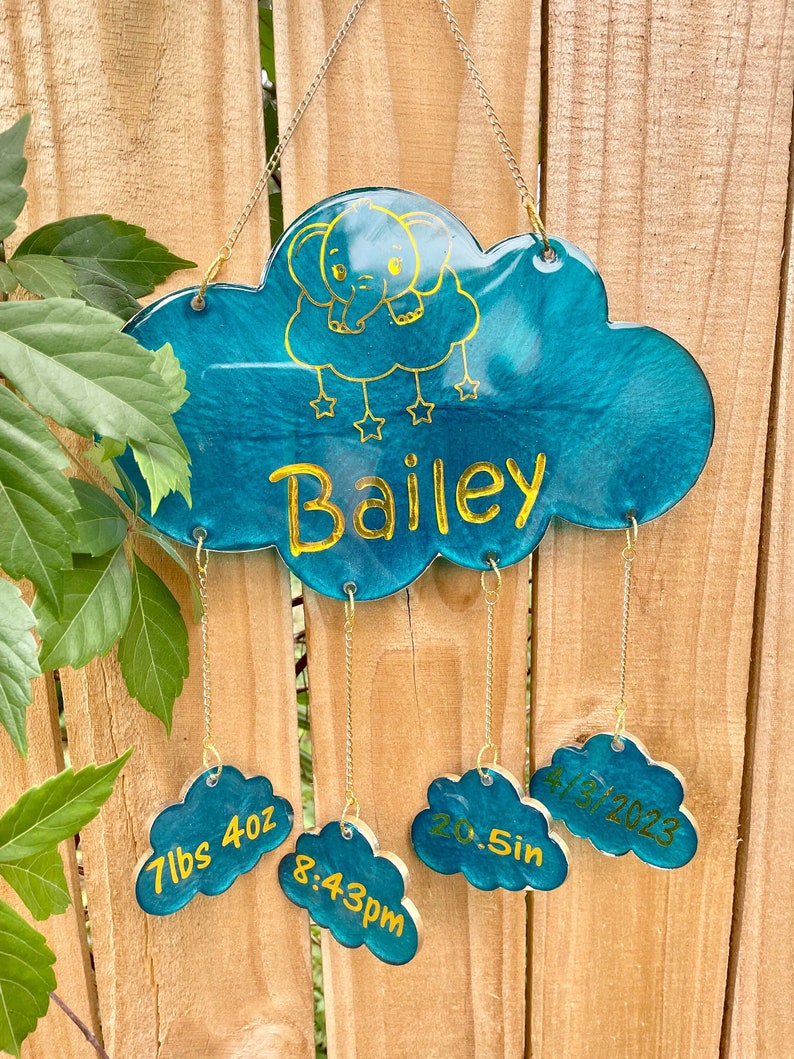 Baby Cloud Mobile Birth Plate Mobile Baby Shower Gift Etsy