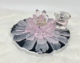 Pink Crystal Ring Dish, Resin Jewelry Dish, Jewelry Holder with Crystals, Jewelry Storage