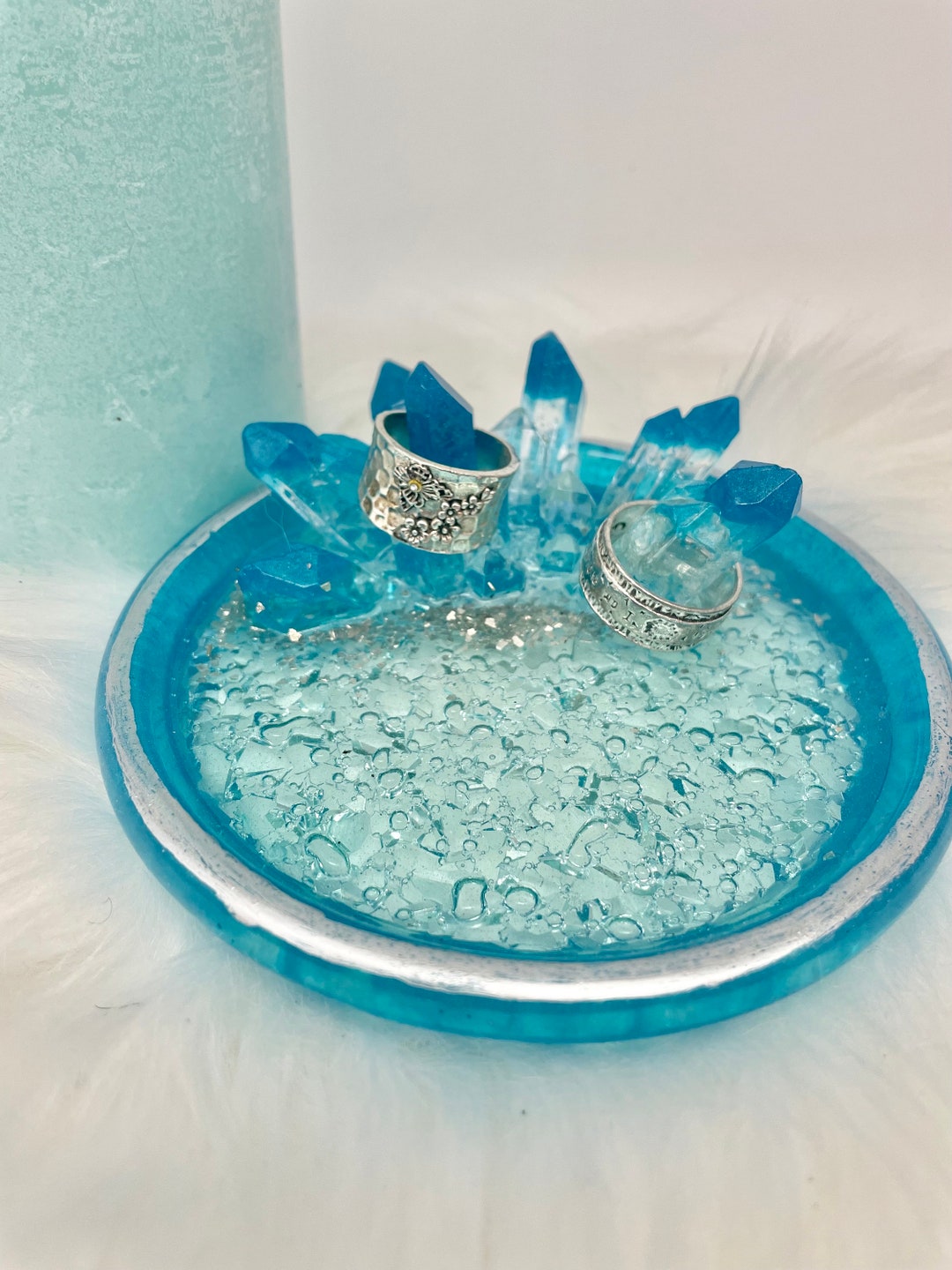Turquoise Crystal Ring Dish Resin Jewelry Dish Jewelry Etsy