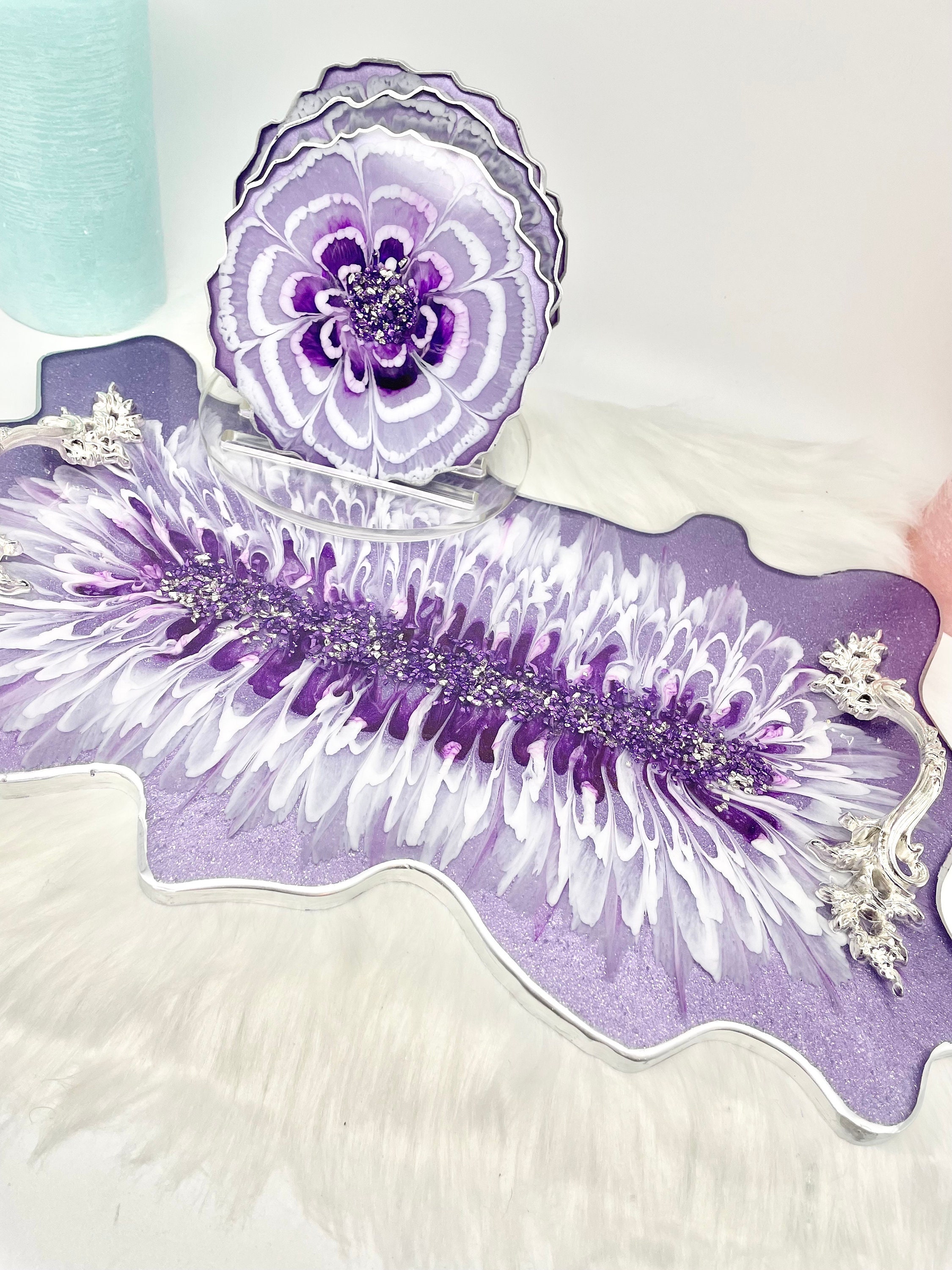 Purple Vanity Tray Decorative Tray Geode Tray Set Makeup - Etsy