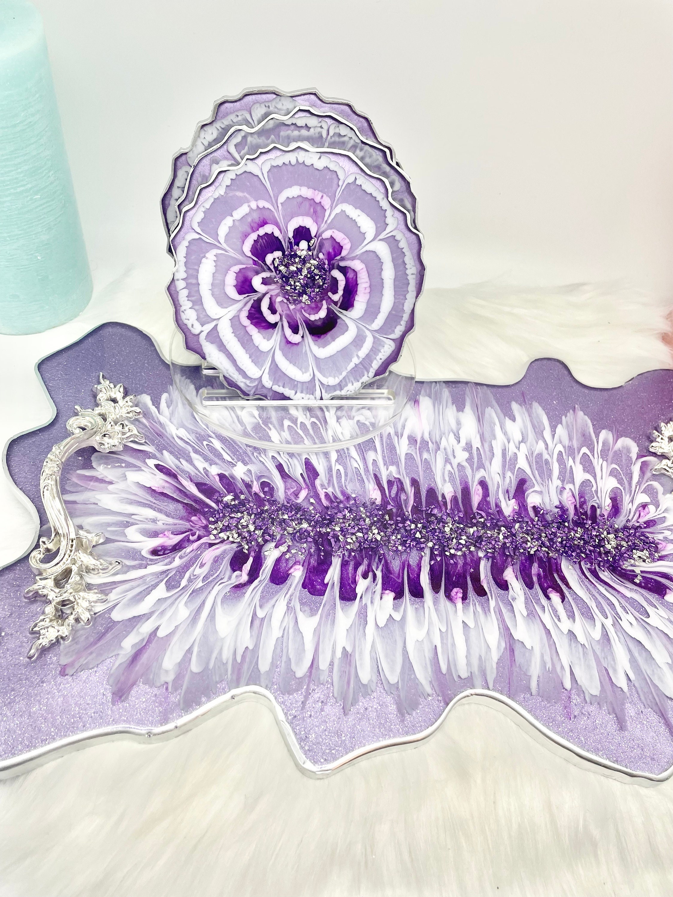 Purple Vanity Tray Decorative Tray Geode Tray Set Makeup - Etsy