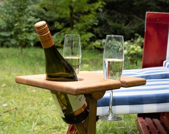 chillme SYLT, high-quality foldable bottle holder, glass holder made of oak for aperitifs or picnics in the forest, in the garden, on the beach, in the park.